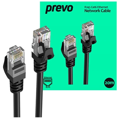 Prevo CAT6 Ethernet Cable 20m Black OFC Copper RJ45 Network LAN Prevo CAT6 Ethernet Cable 20m Black OFC Copper RJ45 Network LAN